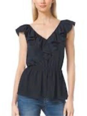 Michael Kors Black Sleeveless Ruffle Neck Blouse